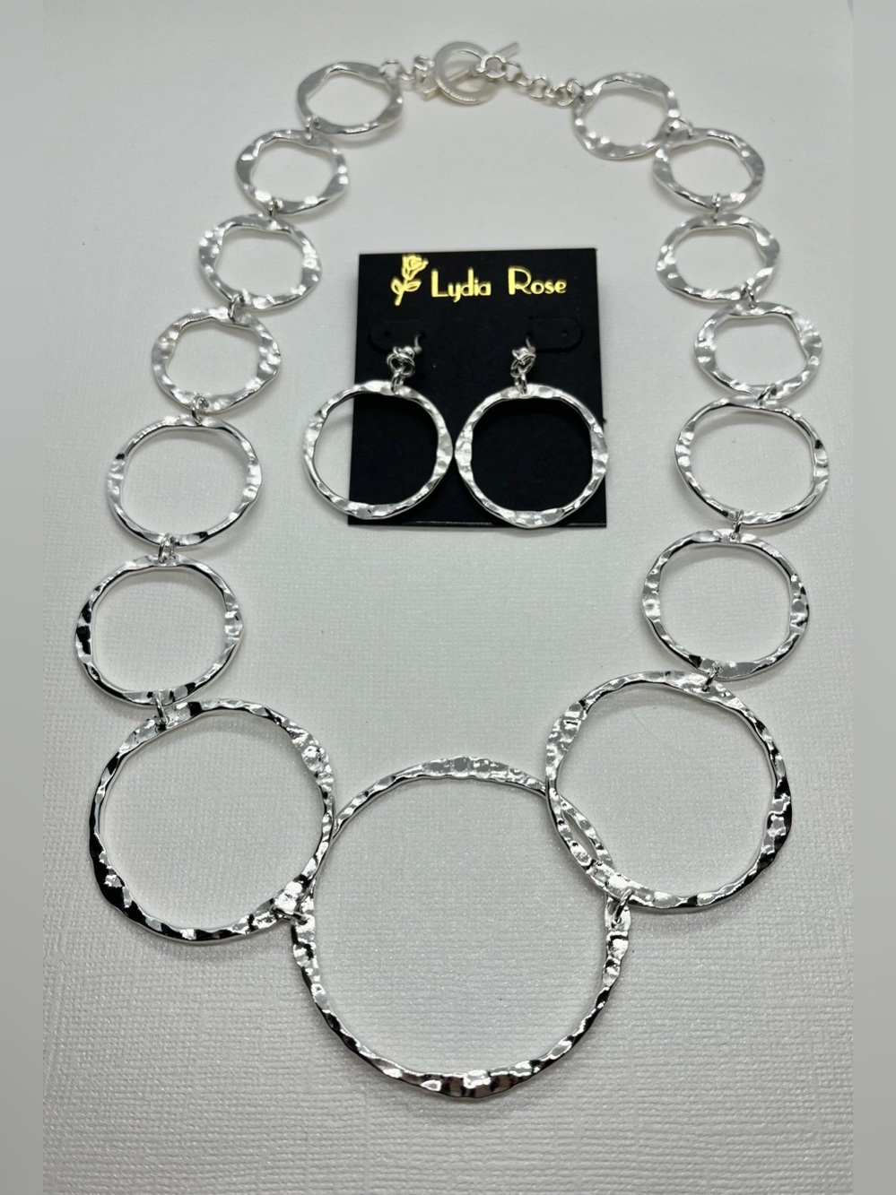 Silver Hammered Circle Necklace and Hoop Earrings
